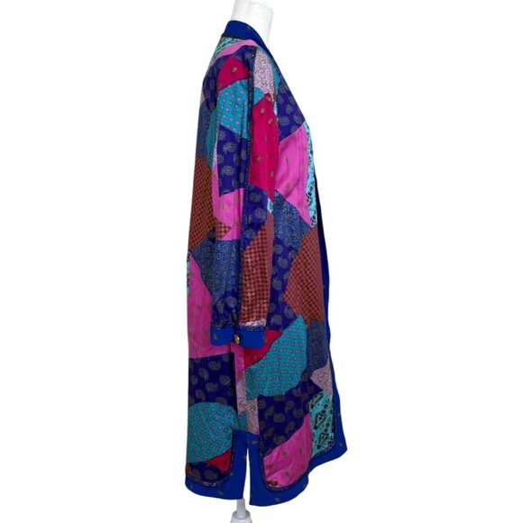 Vintage Jeanne Marc Patchwork Long  Jacket Cardigan Duster 80s Womens Size L - Picture 2 of 8